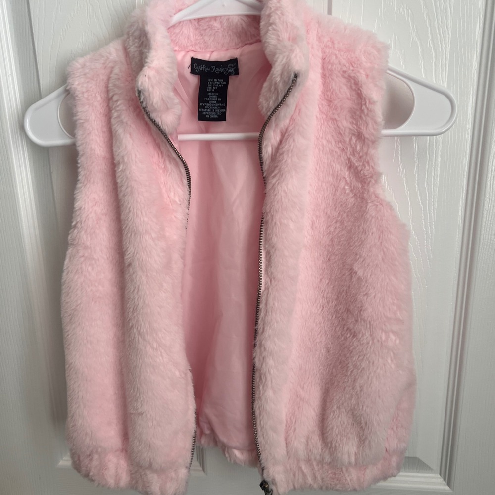 Cynthia Rowley Kids Pink Fuzzy Faux Fur Zip Up Vest Girls Size M 7/8 - Picture 6 of 8
